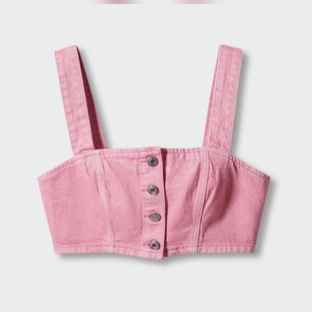 Mango Bubblegum Pink Denim Crop Top